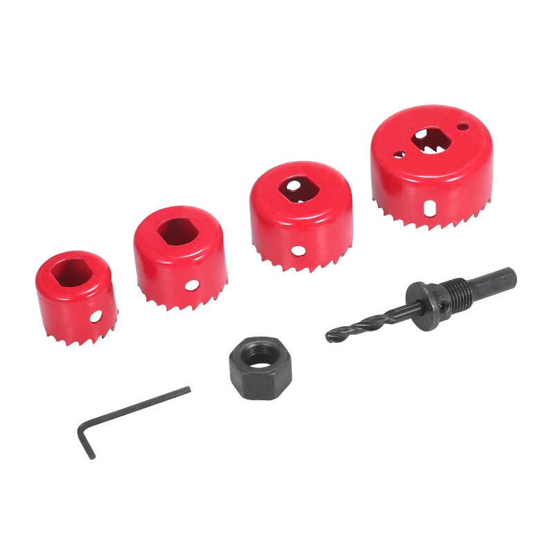 Bi-metal Hole Saw Bits: 6pcs Red M42 Bimetal Steel Kit - Optimized Sharper Tooth Design for Faster Cuts Chip Removal Hole Cutter for Door Knob, Home Improvement, Wood Metal Plastic Cutting - Image 1