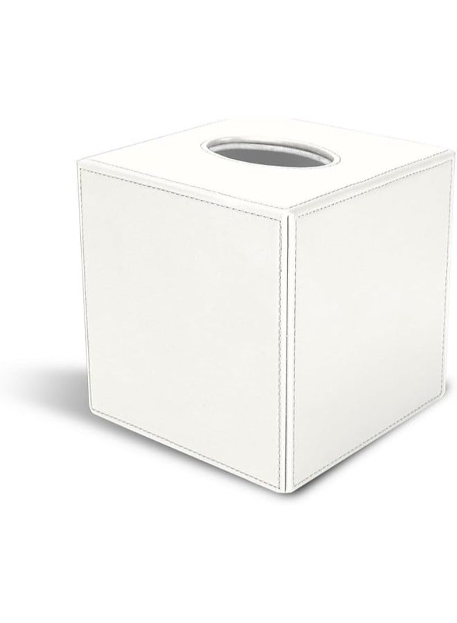 Lamsit Ibdaa Leather Tissue Box Holder with Magnetic Bottom | Rectangular Napkin Facial Tissues Dispenser | Square Cover PU Leather | Modern Organizer for Home Office Desk Car (White, Cubic) - Image 1