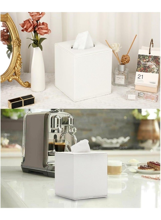 Lamsit Ibdaa Leather Tissue Box Holder with Magnetic Bottom | Rectangular Napkin Facial Tissues Dispenser | Square Cover PU Leather | Modern Organizer for Home Office Desk Car (White, Cubic) - Image 5