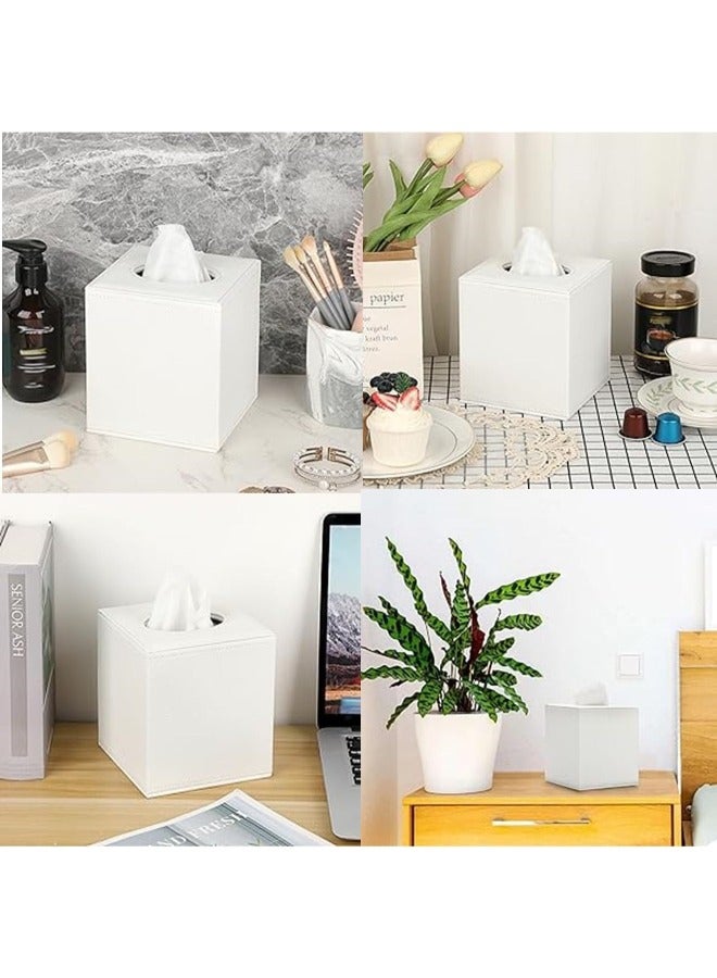 Lamsit Ibdaa Leather Tissue Box Holder with Magnetic Bottom | Rectangular Napkin Facial Tissues Dispenser | Square Cover PU Leather | Modern Organizer for Home Office Desk Car (White, Cubic) - Image 4