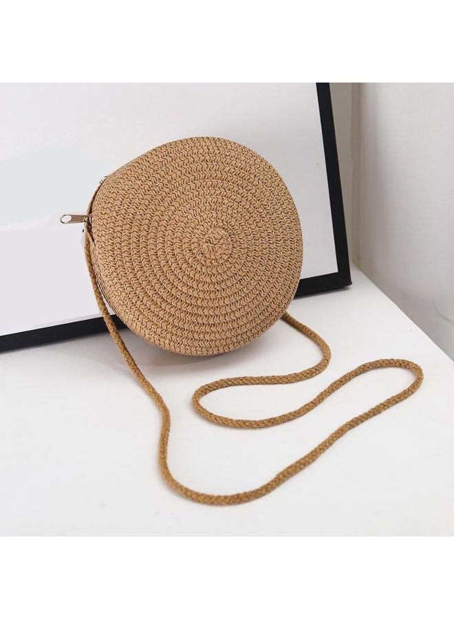 Yogodlns Yogodlns Round Women Woven Beach Crossbody Bag Rattan Handmade Knitted Small Straw Shoulder Bag