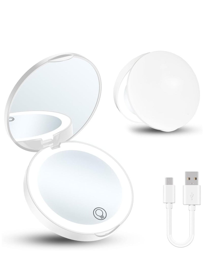 Portable Makeup Mirror with LED Light, Rechargeable Lighted Woman Travel Makeup Mirror with 10X Magnifying, 3 Color Changeable Folding Cosmetic Mirror for Purse, Handbag, Pocket, Crossbody Bag  - Image 2
