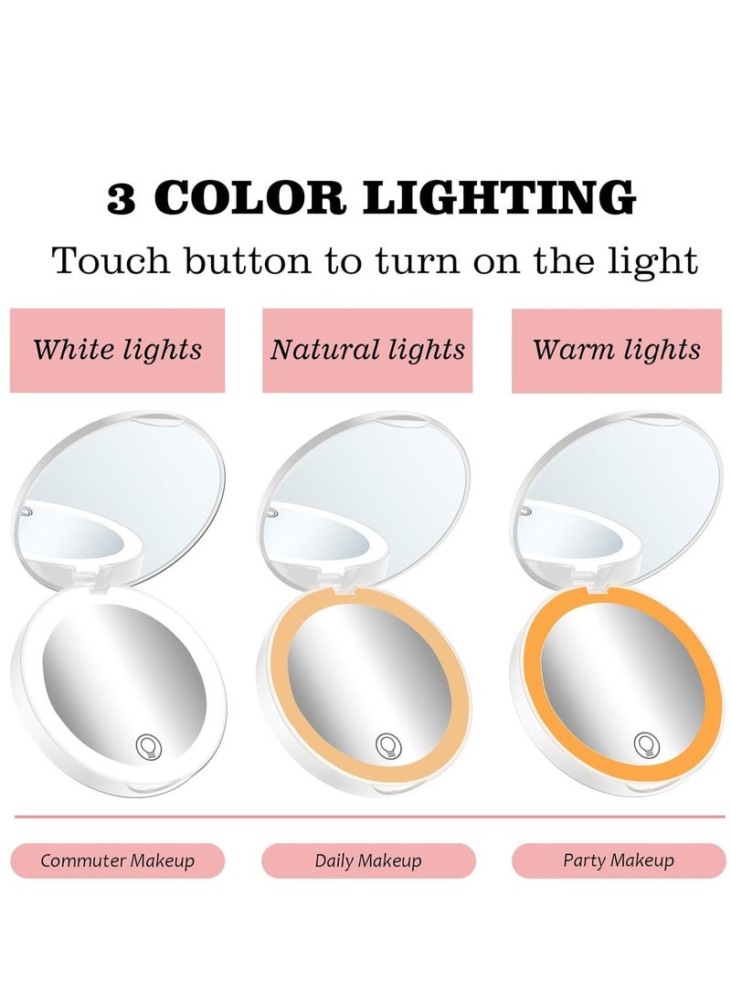 Portable Makeup Mirror with LED Light, Rechargeable Lighted Woman Travel Makeup Mirror with 10X Magnifying, 3 Color Changeable Folding Cosmetic Mirror for Purse, Handbag, Pocket, Crossbody Bag  - Image 5