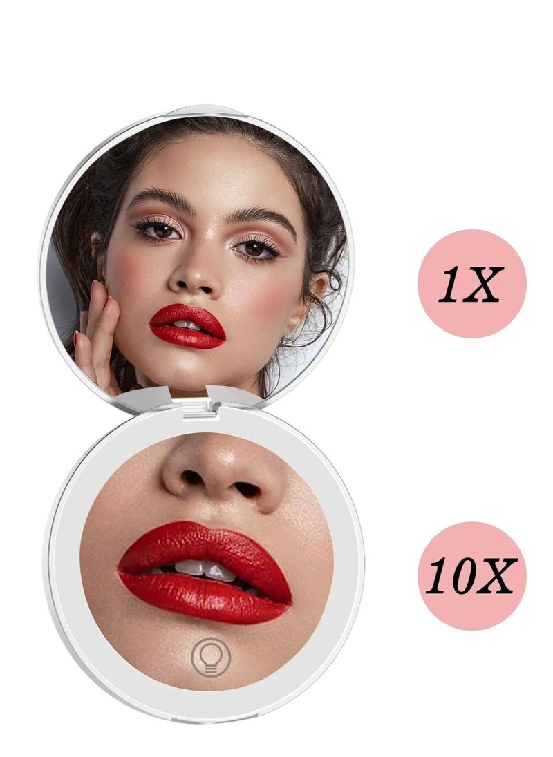 Portable Makeup Mirror with LED Light, Rechargeable Lighted Woman Travel Makeup Mirror with 10X Magnifying, 3 Color Changeable Folding Cosmetic Mirror for Purse, Handbag, Pocket, Crossbody Bag  - Image 4