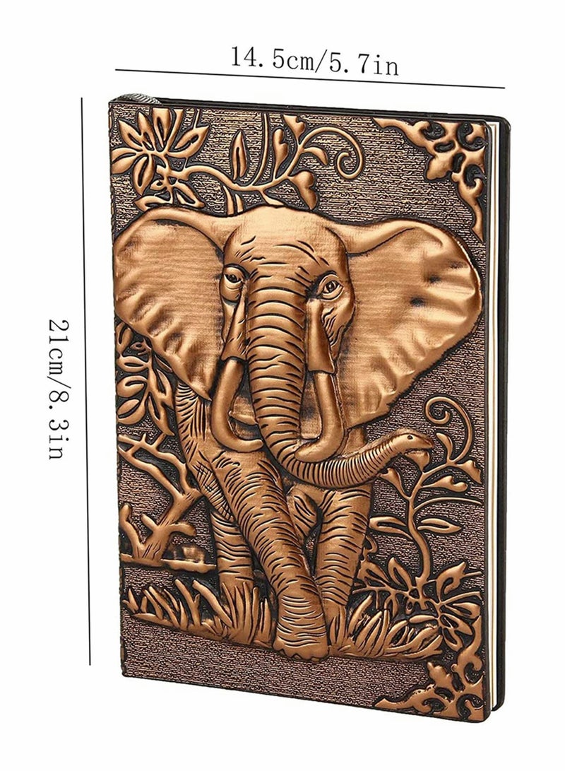 Excefore Leather Notebook A5 Travel Journal Hardcover Diary Embossed Notepad Valentines Birthday Elephant Copper Ruled Diary Notebook Journal - Image 4