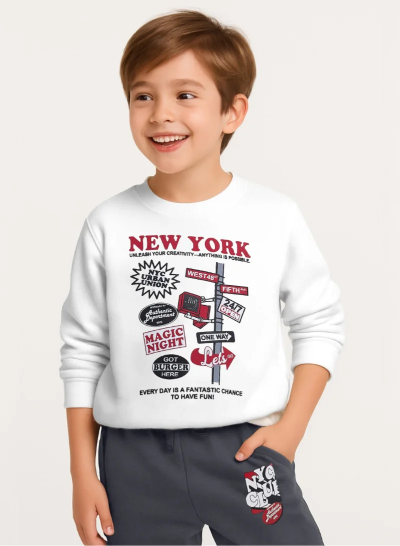 Victor And Jane  Boys’ Cozy Fleece Tracksuit – Off White Sweatshirt & Grey Joggers for Men | Best Price UAE