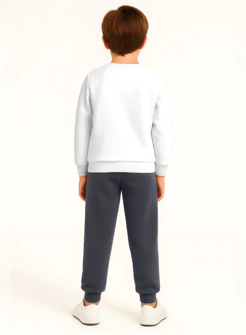 victor and jane Boys’ Cozy Fleece Tracksuit – Off White Sweatshirt &amp; Grey Joggers