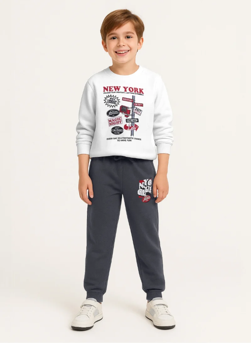 victor and jane Boys’ Cozy Fleece Tracksuit – Off White Sweatshirt &amp; Grey Joggers