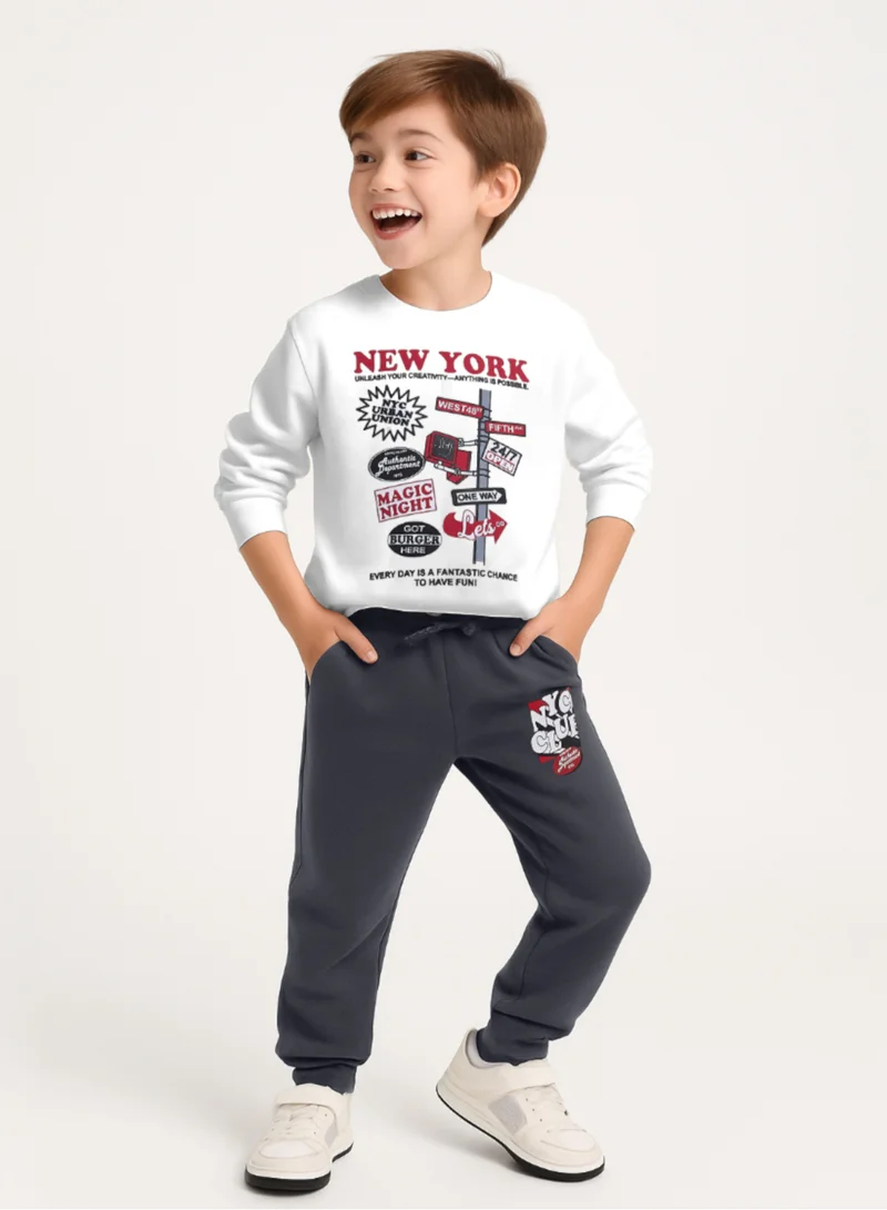 Victor And Jane  Boys’ Cozy Fleece Tracksuit – Off White Sweatshirt & Grey Joggers for Men | Best Price UAE