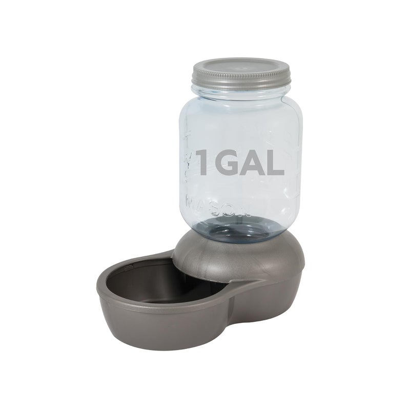 Petmate Mason Inspired Replendish Gravity Waterer, Water Dispenser for Dogs and Cats, 1 Gallon Silver, Made in USA - Image 1