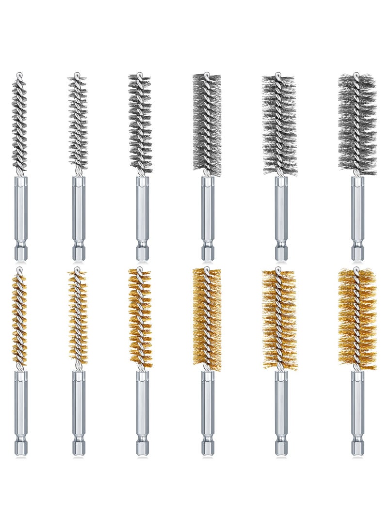 Chengu 12 Pieces Bore Brush for Drill Wire Bore Brush Set Wire Cleaning Brush Set Stainless Steel Cleaning Brush for Power Drill Impact Driver (Stainless Steel,Brass)  - Image 1