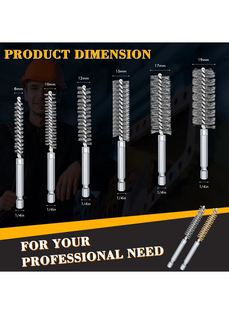 Chengu 12 Pieces Bore Brush for Drill Wire Bore Brush Set Wire Cleaning Brush Set Stainless Steel Cleaning Brush for Power Drill Impact Driver (Stainless Steel,Brass)  - Image 2