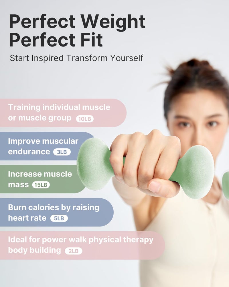 YOTTOY Dumbbell Set of 2,2-15 Pound Hand Weights for Women, Non-Slip Hand Weights for Home Gym, Strength Training, and Full-Body Workouts (Green, 5LB-Pair) - Image 4