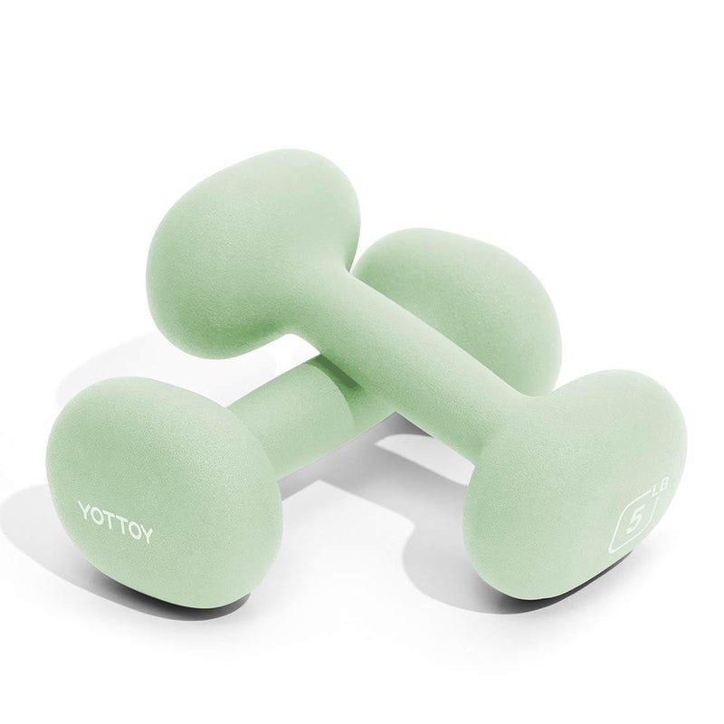 YOTTOY Dumbbell Set of 2,2-15 Pound Hand Weights for Women, Non-Slip Hand Weights for Home Gym, Strength Training, and Full-Body Workouts (Green, 5LB-Pair) - Image 1