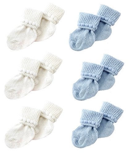 Nurses Choice 6 Pairs Blue & White Newborn Baby Stay-On Socks 0–3 Months, Bubble Cuff Cotton Socks That Don’t Fall Off, Baby Boy Booties, Hospital Trusted Essentials - Image 4