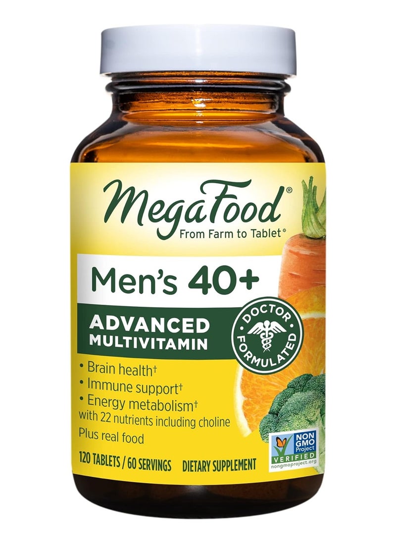 MegaFood MegaFood Men's 40+, advanced multivitamin, supports energy metabolism, immune and brain health, 22 nutrients including chlorine. dietary supplement 120 tablets 60 servings.  - Image 1
