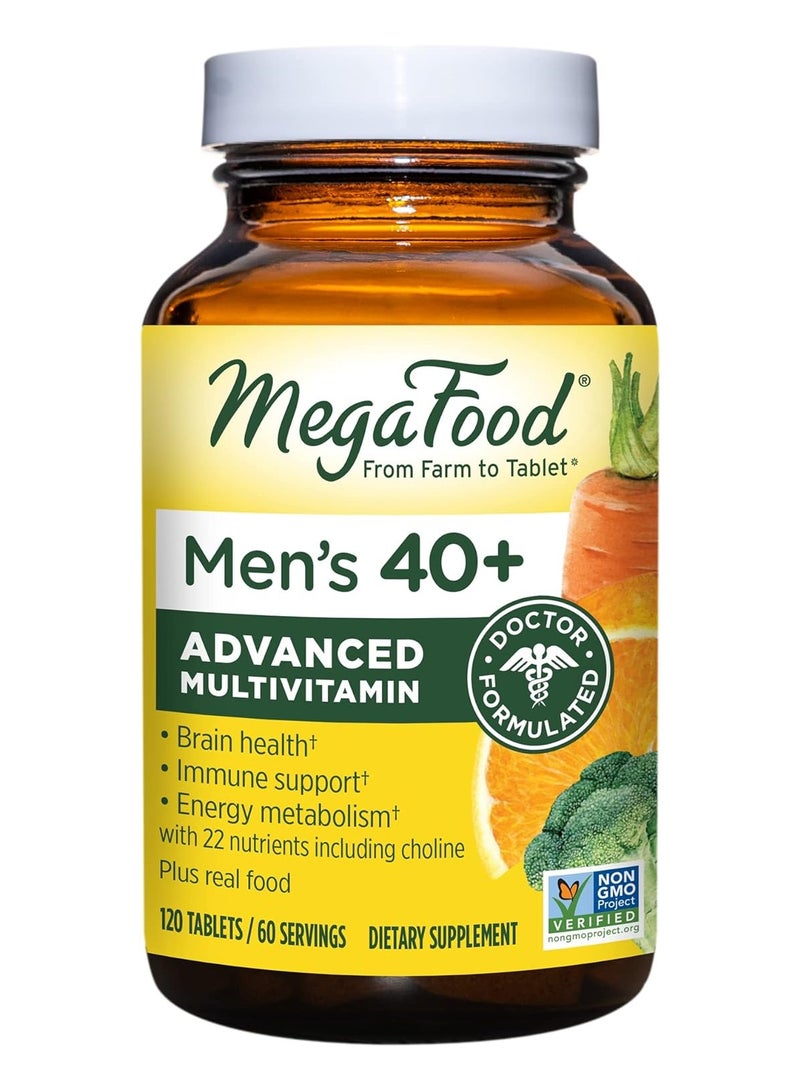 MegaFood Men's 40+, advanced multivitamin, supports energy metabolism, immune and brain health, 22 nutrients including chlorine. dietary supplement 120 tablets 60 servings. - Image 1