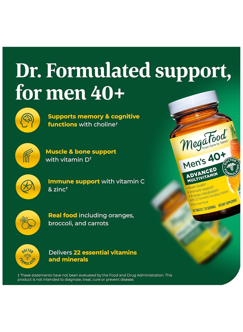 MegaFood Men's 40+, advanced multivitamin, supports energy metabolism, immune and brain health, 22 nutrients including chlorine. dietary supplement 120 tablets 60 servings. - Image 5