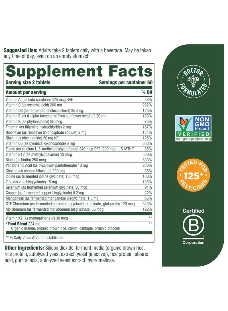 MegaFood Men's 40+, advanced multivitamin, supports energy metabolism, immune and brain health, 22 nutrients including chlorine. dietary supplement 120 tablets 60 servings. - Image 2