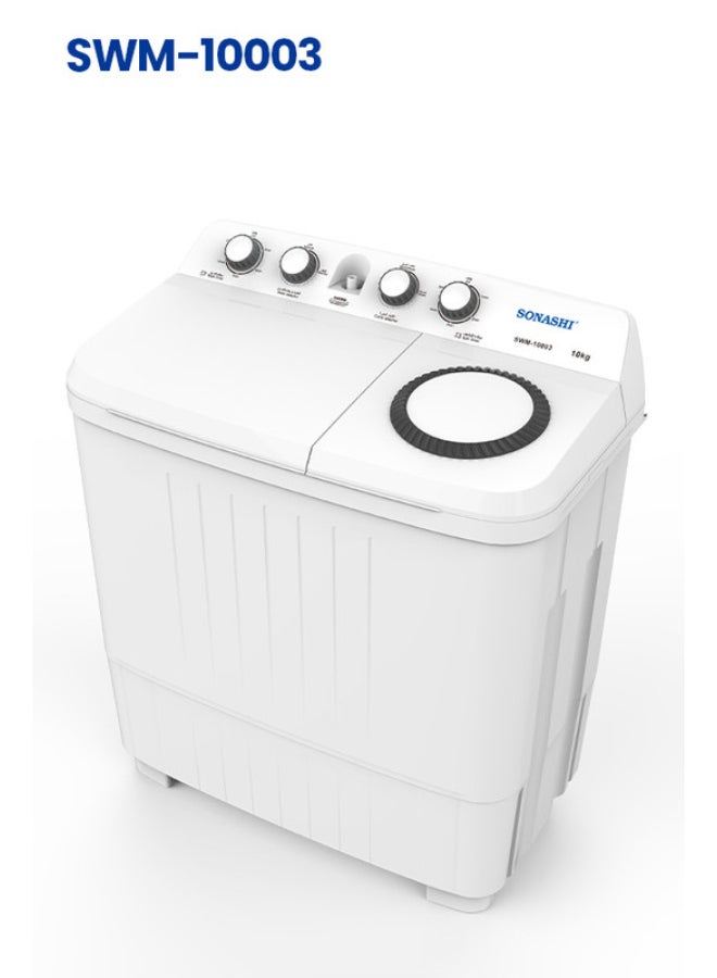 SONASHI 10kg Semi-Automatic Washing Machine - 450W Powerful Wash, 6.5kg Spin with Dry Turbo Function, Single Layer Tub, Dual Water Inlet Selection, 190W Spin Power, IPX4 Rated, 220-240V SWM-10003 10 kg 450 W SWM-10003 white - Image 1