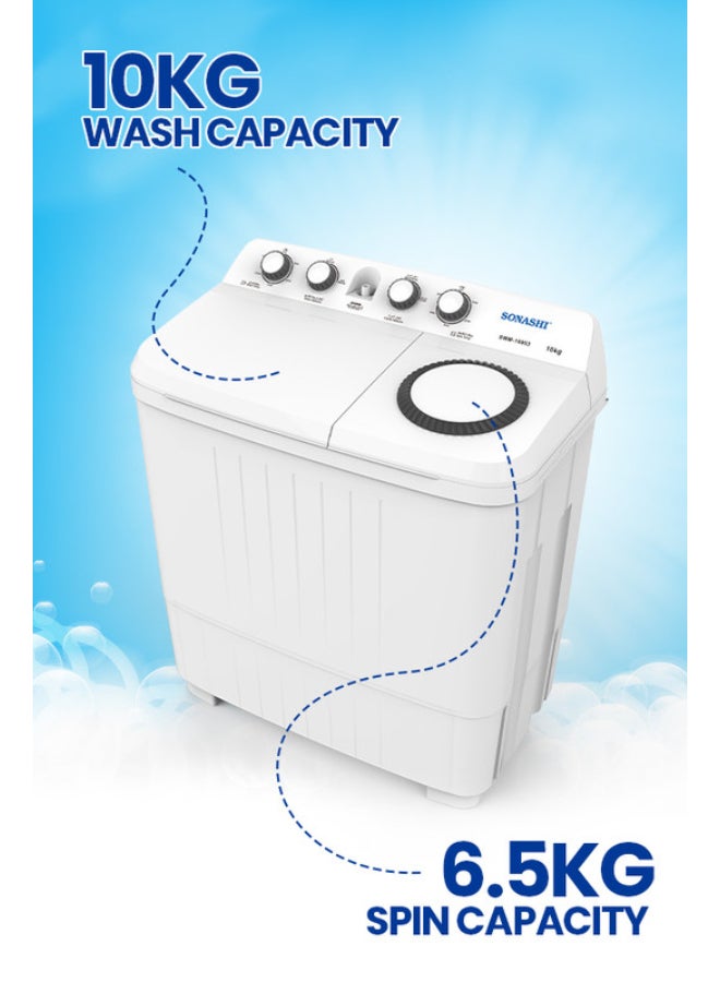 SONASHI 10kg Semi-Automatic Washing Machine - 450W Powerful Wash, 6.5kg Spin with Dry Turbo Function, Single Layer Tub, Dual Water Inlet Selection, 190W Spin Power, IPX4 Rated, 220-240V SWM-10003 10 kg 450 W SWM-10003 white - Image 5