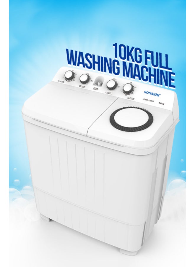 SONASHI 10kg Semi-Automatic Washing Machine - 450W Powerful Wash, 6.5kg Spin with Dry Turbo Function, Single Layer Tub, Dual Water Inlet Selection, 190W Spin Power, IPX4 Rated, 220-240V SWM-10003 10 kg 450 W SWM-10003 white - Image 2