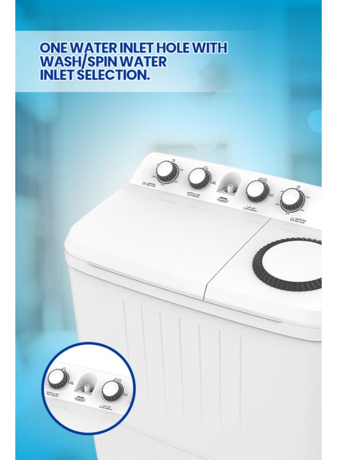 SONASHI 10kg Semi-Automatic Washing Machine - 450W Powerful Wash, 6.5kg Spin with Dry Turbo Function, Single Layer Tub, Dual Water Inlet Selection, 190W Spin Power, IPX4 Rated, 220-240V SWM-10003 10 kg 450 W SWM-10003 white - Image 4