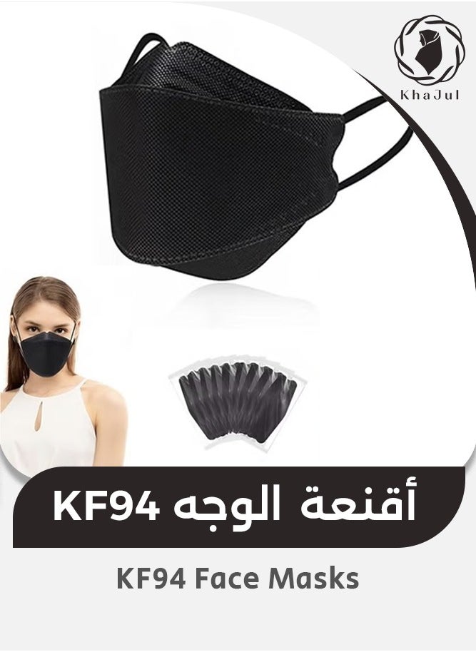 KHAJUL - 10 Pieces KF94 Face Masks, 4-Layer Breathable 3D Design, Anti-Dust, Metal Nose Clip, Earloop, Individually Wrapped (Black) - Image 1