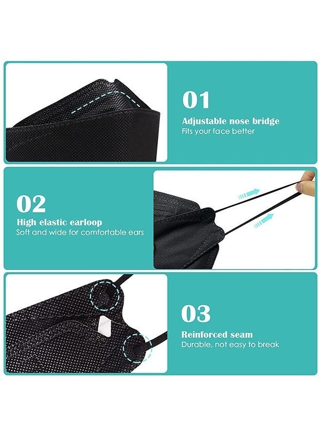KHAJUL 10 Pieces KN95 Face Masks, 4-Layer Breathable 3D Design, Anti-Dust, Metal Nose Clip, Earloop, Individually Wrapped (Black) - Image 4