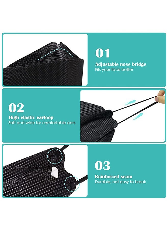 KHAJUL - 10 Pieces KF94 Face Masks, 4-Layer Breathable 3D Design, Anti-Dust, Metal Nose Clip, Earloop, Individually Wrapped (Black) - Image 1