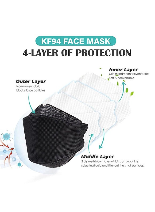 KHAJUL - 10 Pieces KF94 Face Masks, 4-Layer Breathable 3D Design, Anti-Dust, Metal Nose Clip, Earloop, Individually Wrapped (Black) - Image 1