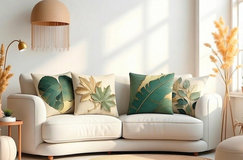Four-piece cushion cover set, including cushion covers, luxurious green and gold botanical decorative sofa pillowcases, 45cm x 45cm, suitable for living room sofas, car sofas, and bed pillowcases (18x18 inches). - Image 1