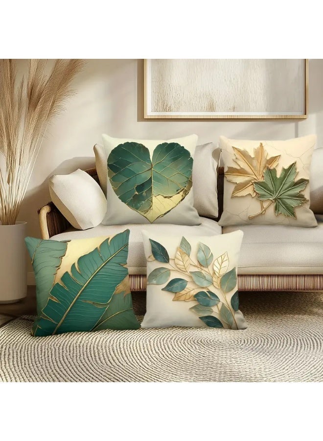 Four-piece cushion cover set, including cushion covers, luxurious green and gold botanical decorative sofa pillowcases, 45cm x 45cm, suitable for living room sofas, car sofas, and bed pillowcases (18x18 inches). - Image 4