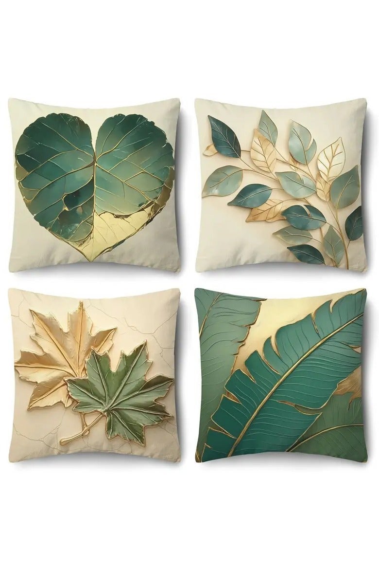 Four-piece cushion cover set, including cushion covers, luxurious green and gold botanical decorative sofa pillowcases, 45cm x 45cm, suitable for living room sofas, car sofas, and bed pillowcases (18x18 inches). - Image 3