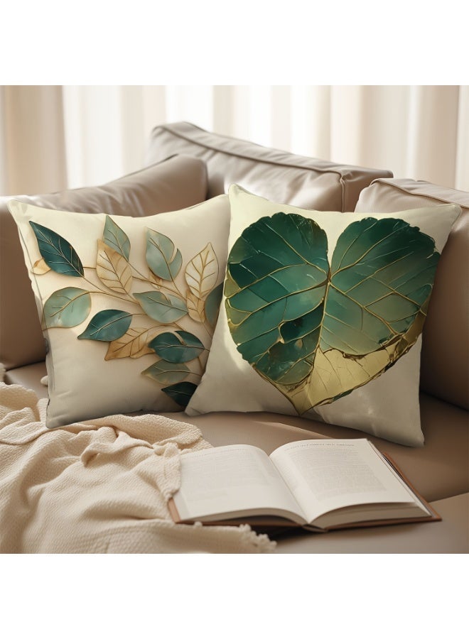 Four-piece cushion cover set, including cushion covers, luxurious green and gold botanical decorative sofa pillowcases, 45cm x 45cm, suitable for living room sofas, car sofas, and bed pillowcases (18x18 inches). - Image 5