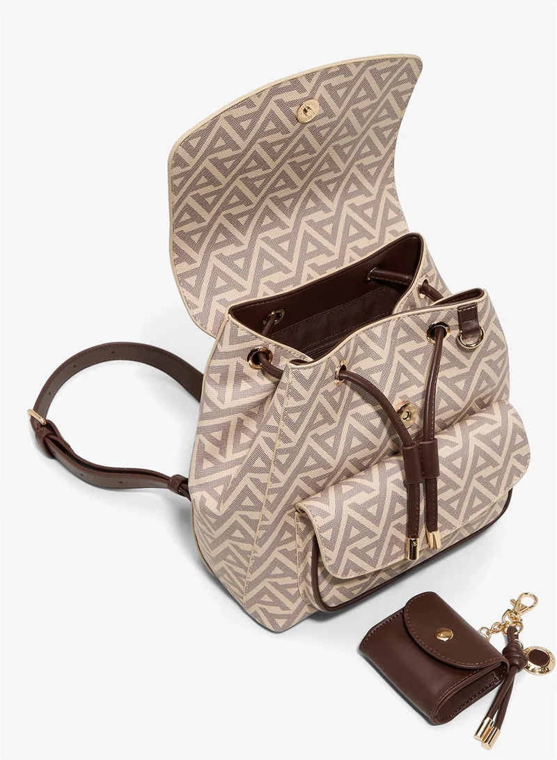 Aldo Brown Primary - Multi Miniella Printed Flap Backpack With Coin Purse for Women | Best Price UAE