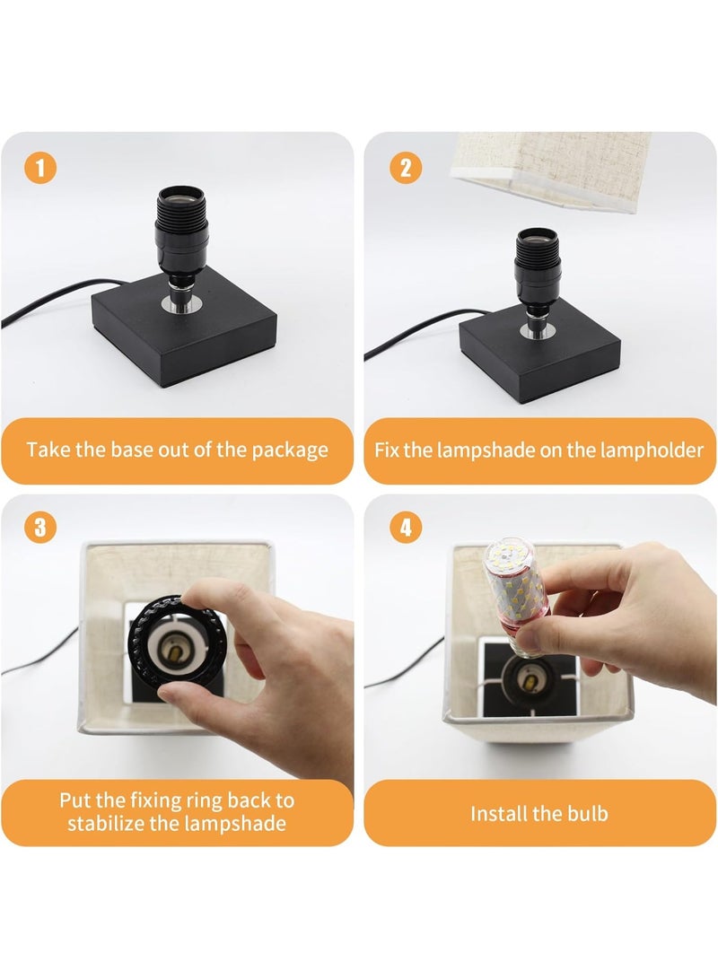 Small Table Lamp for Bedroom, Bedside Lamps for Nightstand, Minimalist Night Stand Light with Square Fabric Shade, Desk Reading Lamp for Kids Room Living Room Office Dorm - Image 4