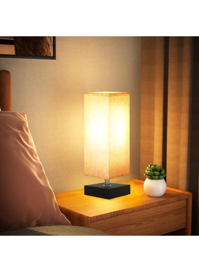 Small Table Lamp for Bedroom, Bedside Lamps for Nightstand, Minimalist Night Stand Light with Square Fabric Shade, Desk Reading Lamp for Kids Room Living Room Office Dorm - Image 2