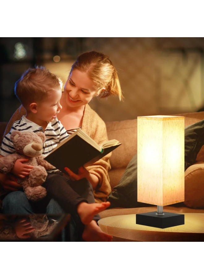 Small Table Lamp for Bedroom, Bedside Lamps for Nightstand, Minimalist Night Stand Light with Square Fabric Shade, Desk Reading Lamp for Kids Room Living Room Office Dorm - Image 3