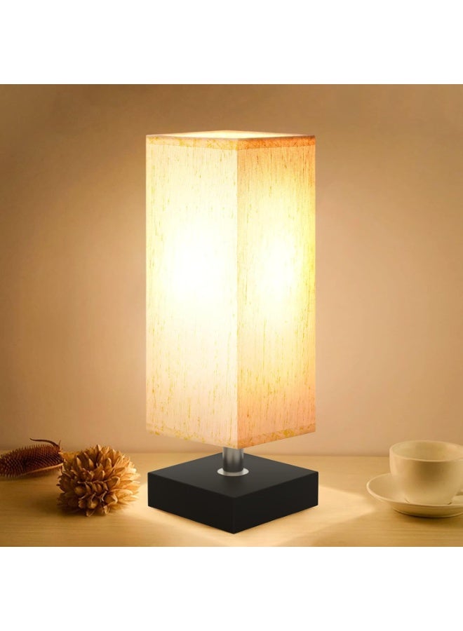 Small Table Lamp for Bedroom, Bedside Lamps for Nightstand, Minimalist Night Stand Light with Square Fabric Shade, Desk Reading Lamp for Kids Room Living Room Office Dorm - Image 1