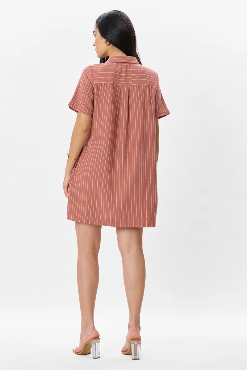 Virgio  Self Design Linen Boxy Fit Classic Shirt Dress for Women for Women | Best Price UAE