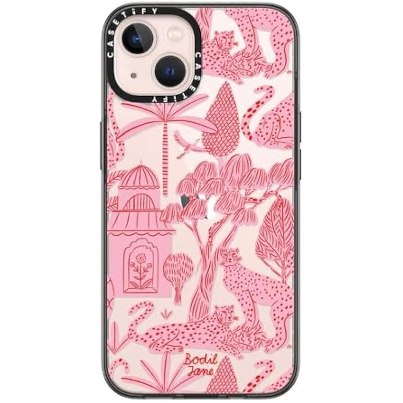 CASETIFY Compact iPhone 13 Case 【4 ft. 2X Military Grade Drop Protection/Slim/Lightweight】 - Cheetah Paradise Pink - Clear Black - Image 1