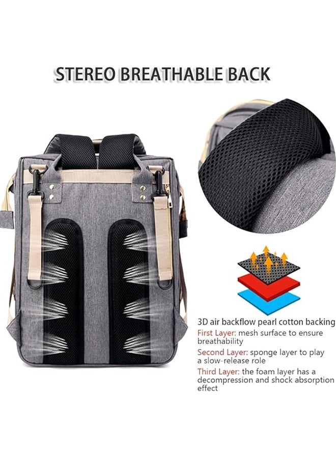 حقيبة حفاضات الأطفال حقيبة مومياء محمولة حقيبة ظهر كبيرة متعددة الوظائف لحفاضات الأطفال مع جيوب للزجاجات وسرير تغيير قابل للطي لحديثي الولادة حقيبة سفر الأم/الأب - Image 5