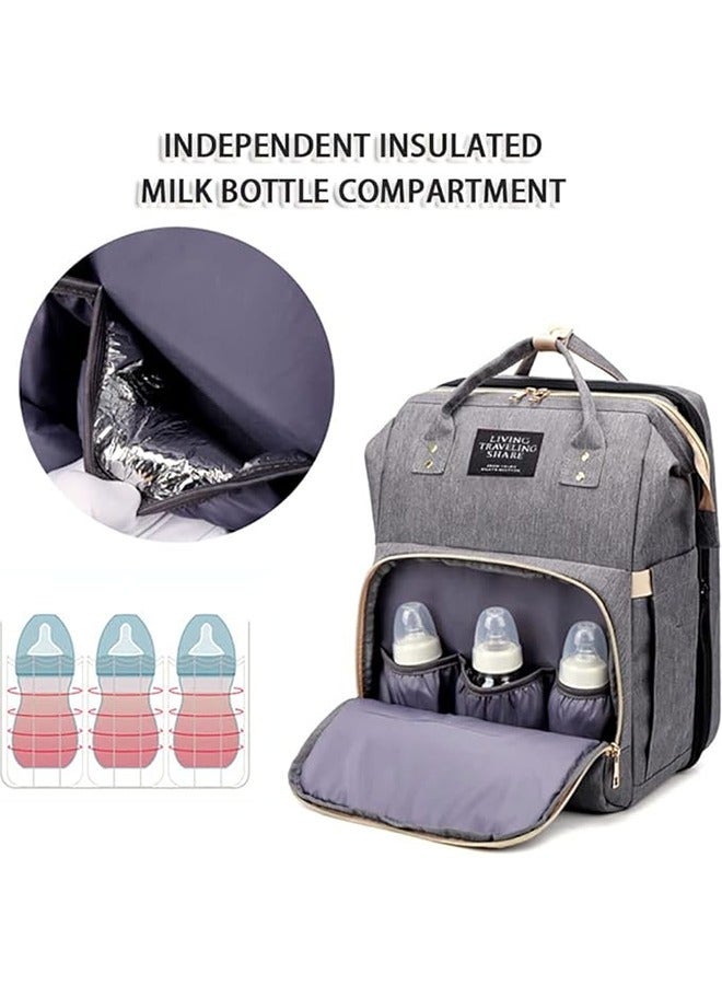 حقيبة حفاضات الأطفال حقيبة مومياء محمولة حقيبة ظهر كبيرة متعددة الوظائف لحفاضات الأطفال مع جيوب للزجاجات وسرير تغيير قابل للطي لحديثي الولادة حقيبة سفر الأم/الأب - Image 4