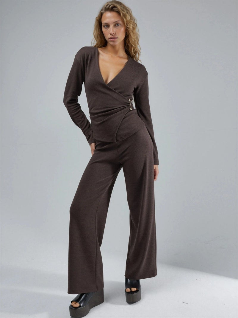 Busem Accessory Detail V-Neck Long Sleeve Wrap Blouse - Image 5