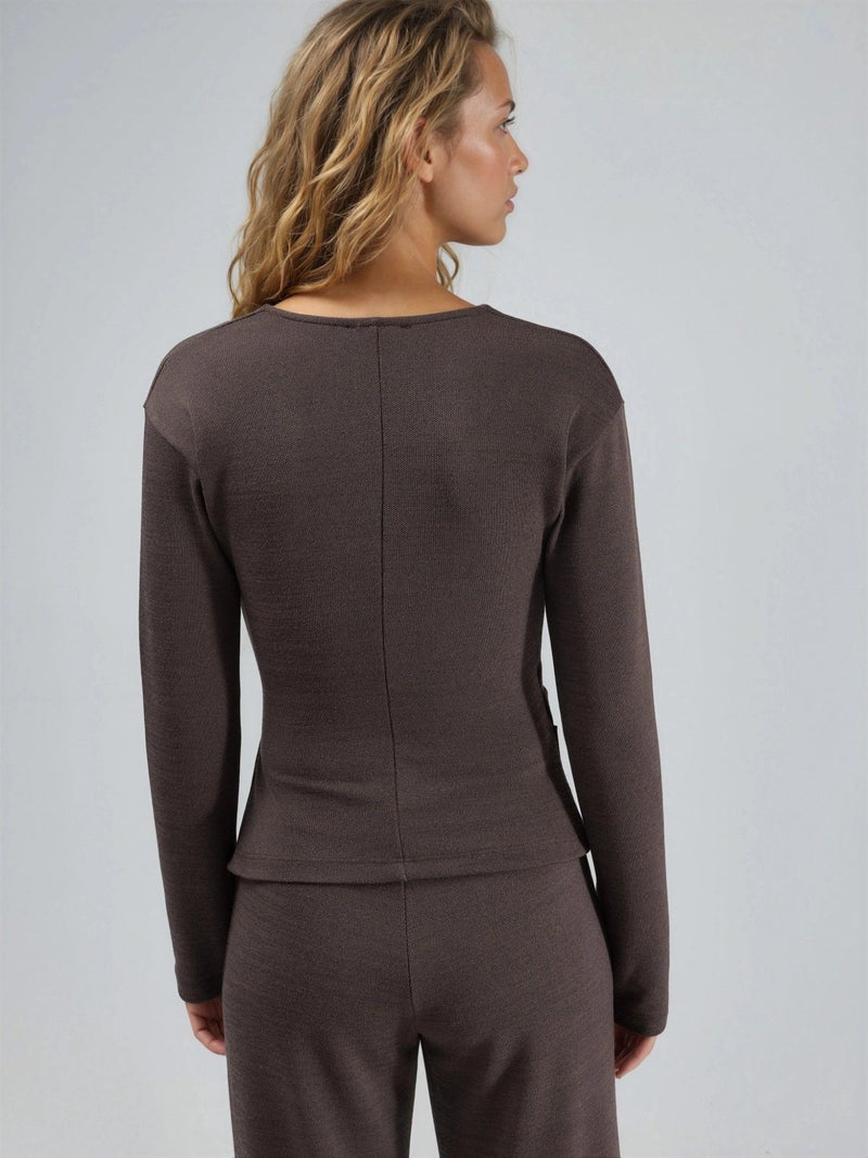 Busem Accessory Detail V-Neck Long Sleeve Wrap Blouse - Image 3