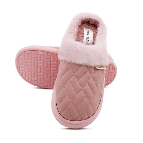 VRITRAZ Women’s Slippers Soft Plush Winter Wear | Warm Indoor & Outdoor Home Slides | Comfortable Cozy Fashion Footwear for Ladies (Size 7, Pink) - Image 5