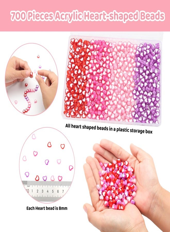HSONAIGEE 700 Pieces Valentine’s Day Heart Beads, Assorted Colors Acylic Heart Bead for Bracelet Making Kit Jewelry Necklace Earring Making DIY Crafts - Image 2