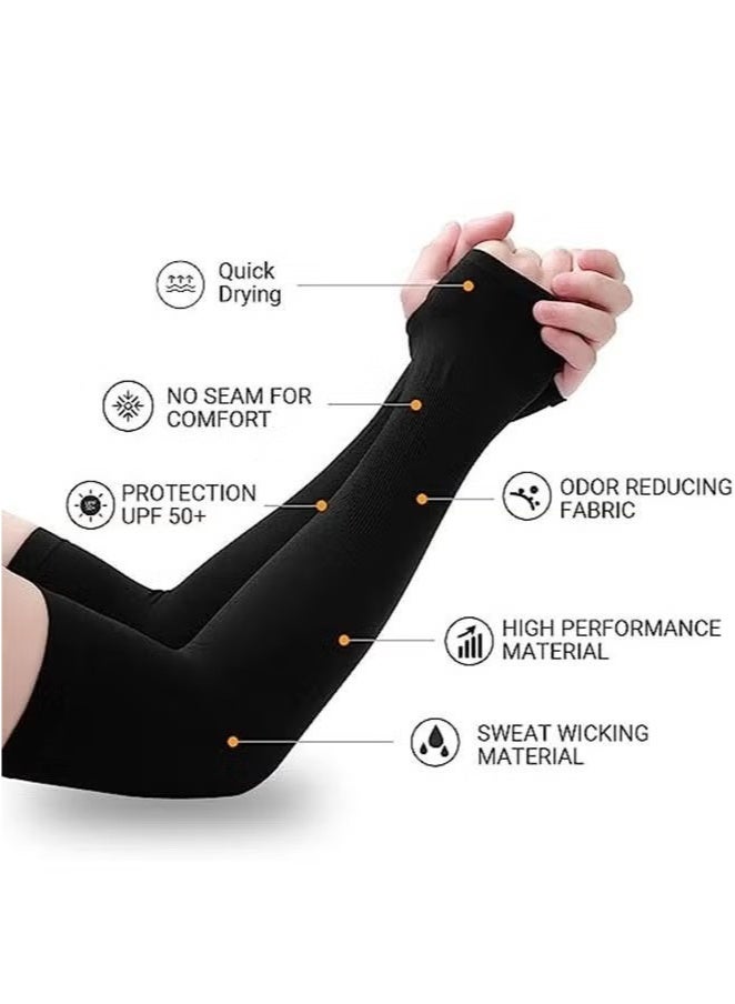 Generic 2 Pairs UV Protection Cooling Arm Sleeves, Arm Warmers for Men Women Youth Arm Support for Cycling Baseball Basketball Driving,Arm Compression Sleeves-2 Black, One Size Fit Most  - Image 2