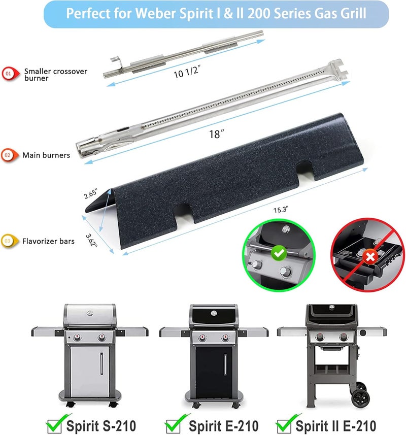 FORYEYC Spirit II e-210 Grill Replacement Parts for Weber Spirit II E-210 E220 S210 S220 GS4 200 with Front Control, Flavorizer Bars 15.3 Inch and 69785 67024 Burner 18 inch for Weber Spirit 2 Grill Parts - Image 2